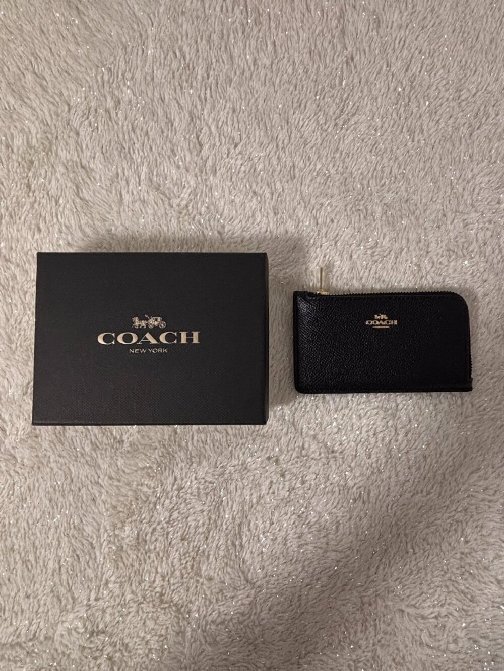 Coach Black and Gold Small L-Zip Card Case